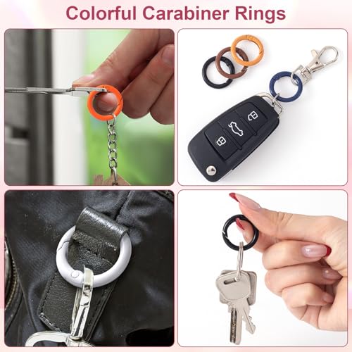 51Pcs 25mm Round Spring O Rings, Colorful Metal Carabiner Snap Buckle Clip Trigger DIY Accessories for Purse Keyrings Keychain Handbag Lanyard