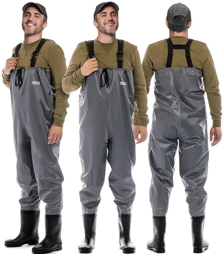 Foxelli Chest Waders - 2-Ply Nylon Waterproof Fishing Waders with Boots, Grey 9