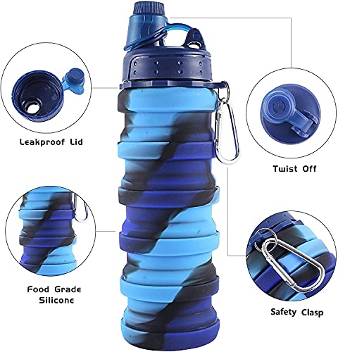 Colorful Collapsible Water Bottles 3 Pack 500ML BPA Free Silicone