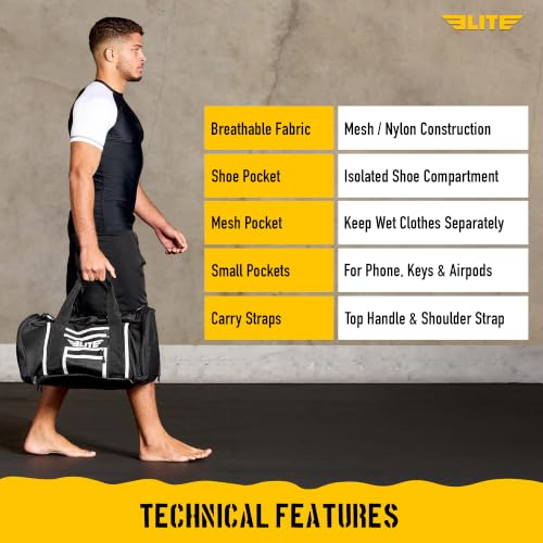 Elite Sports Boxing Gym Duffle Bag for MMA BJJ Gear - Black