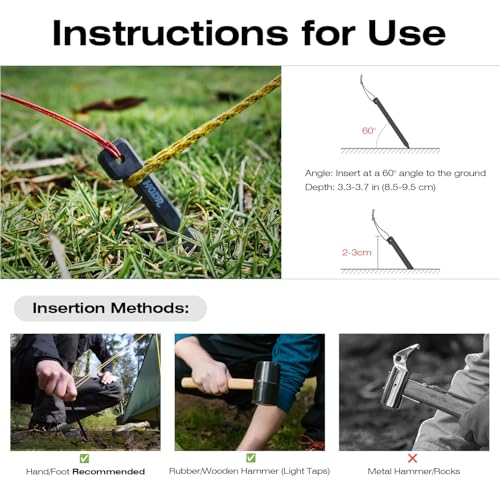 Ultralight Tent Stakes, 4.72 Inch Carbon Fiber Tent Pegs, Lightweight Tent Stakes Backpacking Gear for Camping Hiking (6 Pack)