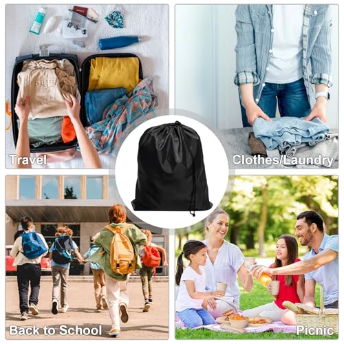 Black 16x20 Inch Drawstring Bags Set with Toggle - Durable Nylon Cinch Sack & Pouch