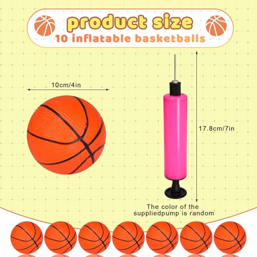 Mini Inflatable Basketballs 10 Pack - 4 Inch Rubber Toy for Kids Indoor Outdoor Play