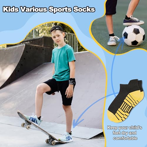 Kids Athletic Ankle Socks for Boys 1-14 Years - 3-5T / Black