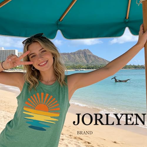 Large Light Green Sunrise Sunset Sunshine T-Shirt for Women Outdoor Beach Hawaii Nature
