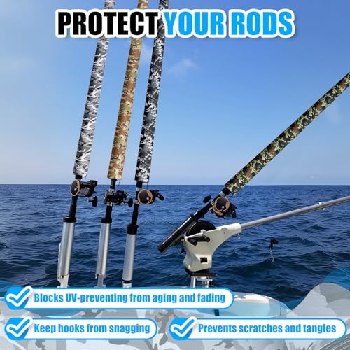 8 Pcs Camouflage Neoprene Fishing Rod Sleeves 68 Inch Rod Socks Waterproof