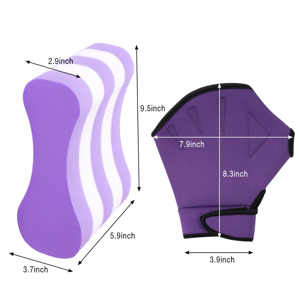 Aquatic Fitness Set, Water Dumbbells, Pull Buoy Leg Float EVA 5-Layer, Water Aerobics Workouts, 2PCS Foam Barbells Pool Resistance Gloves Swimming Beginners Sports Exercise (Purple Fitness Set)