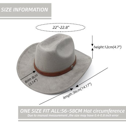 LIDHAY Cowboy Hat for Women Men Wide Brim Cowboy Cowgirl Hats Western Suede Cattleman Cowboy Hats 181KM Gray