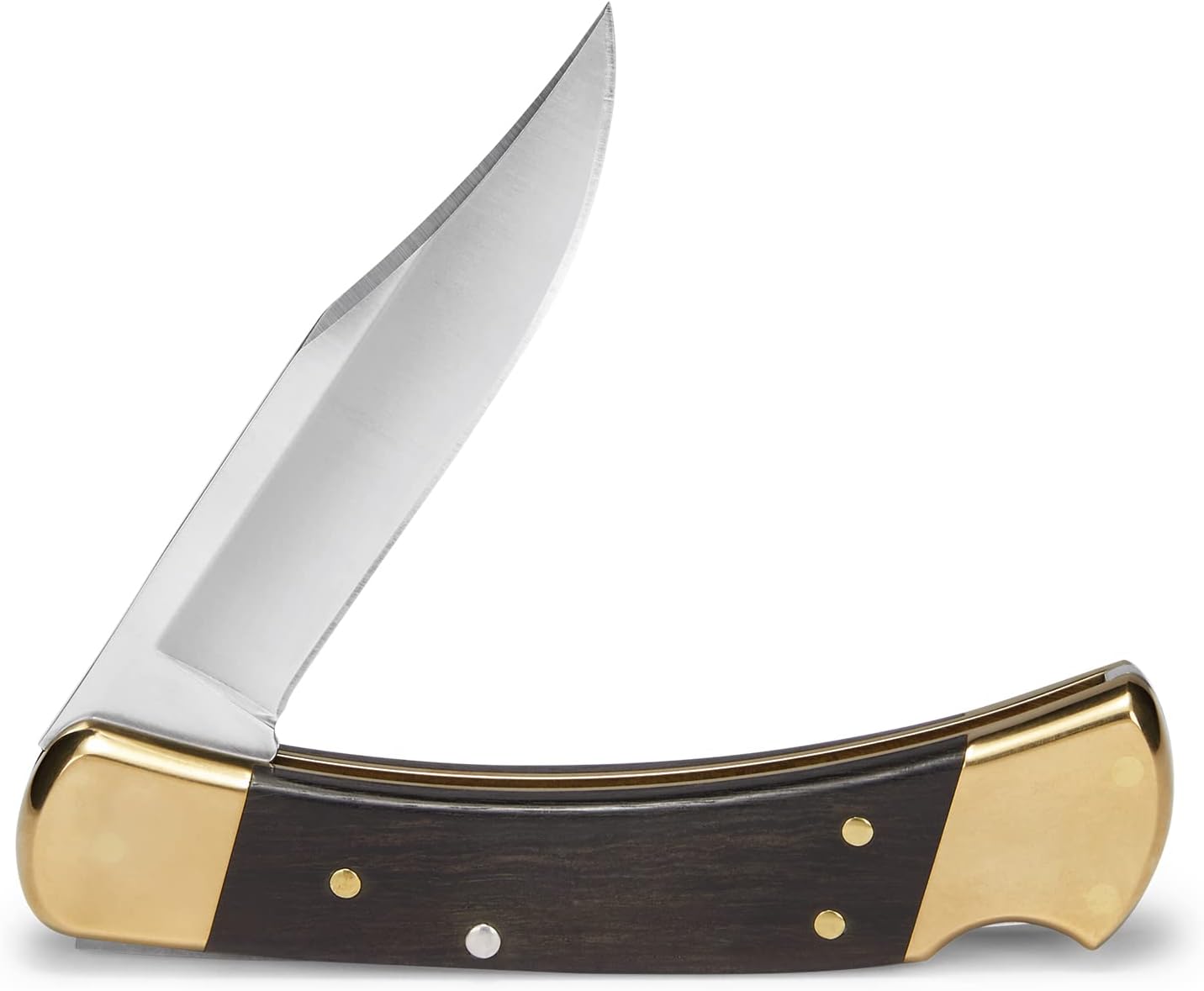 Buck Knives 110 Folding Hunter Lock-back Knife, Brass Bolsters, Ebony Handles, 3-3/4" 420HC Blade with Leather Sheath