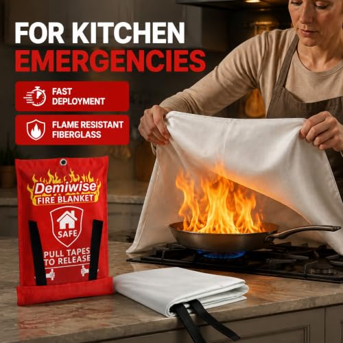Emergency Fire Blanket 2-Pack 40x40 Inches for Home Kitchen Safety - Flame-Resistant