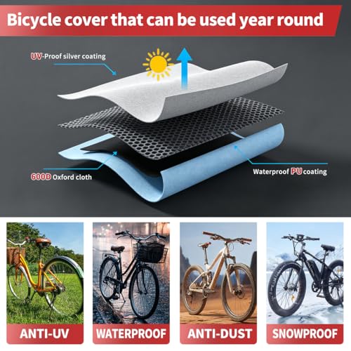 Black XXL Waterproof Bike Cover for 3 Bikes - Heavy Duty Tarp for Mountain Road Electric Bikes with Storage Bag