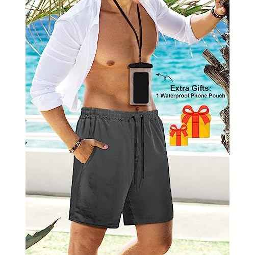 Fasker Mens Swim Trunks with Compression Liner 7" Inseam Quick Dry Bathing Suit Beach Shorts Swimming Trunks with Pockets