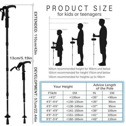 Black Aluminum Trekking Poles - Collapsible Hiking Poles for Outdoor Activities
