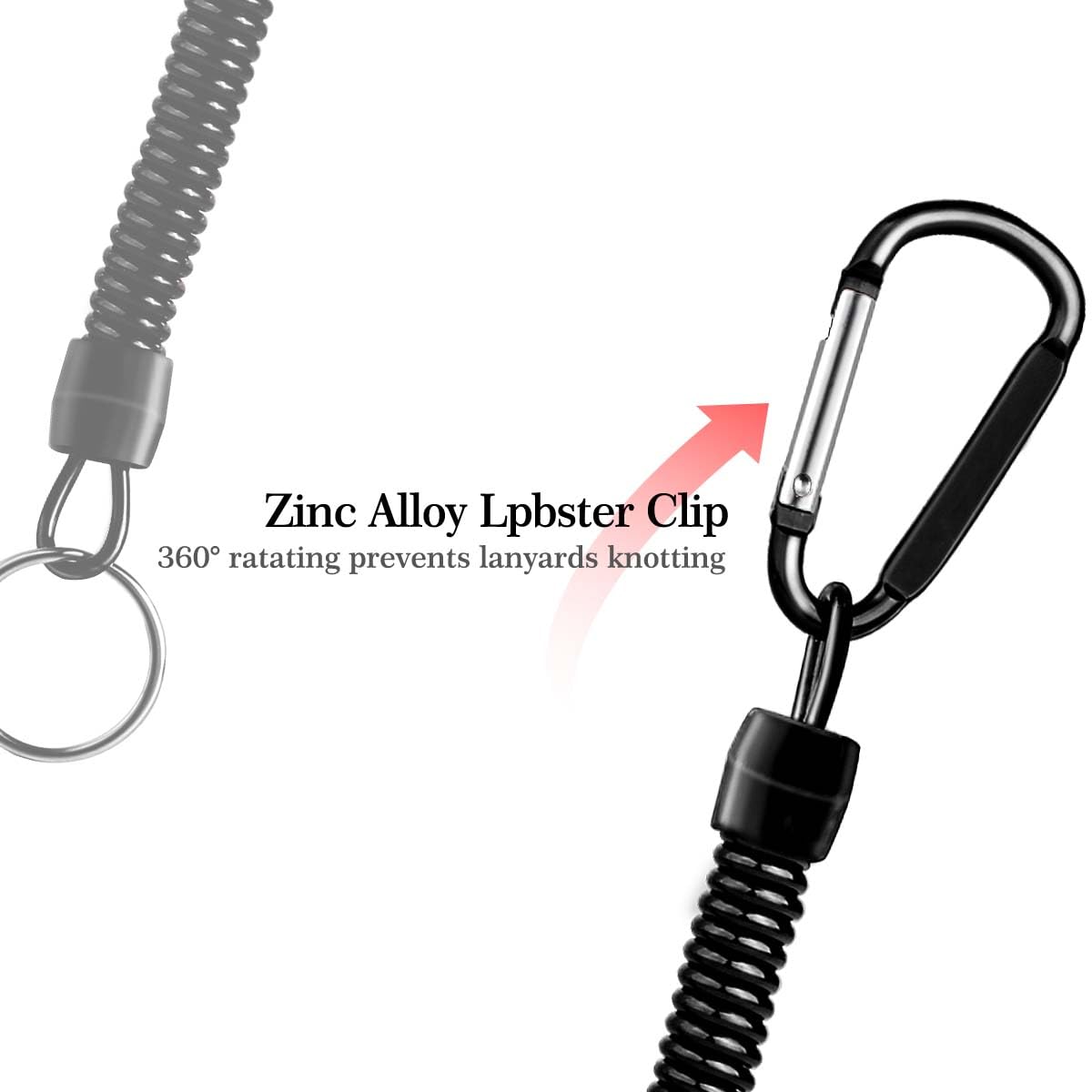 Hekodonk Flexible Anti-Lost Spring Coil Leash Cord Safety Ropes Retractable Lines Elastic Wrist Band with Stainless Steel Snap Hook Keychain Ring Carabiner,Black