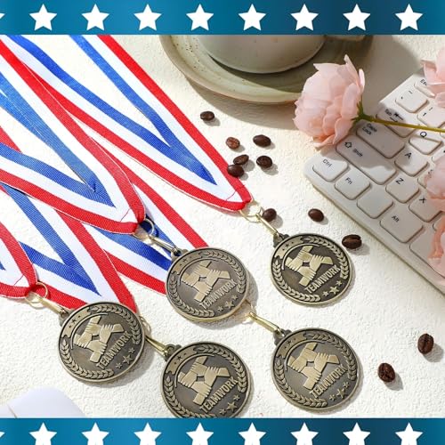 Teamwork Gold Medals with Ribbons - 30 Pack 2 Inch Awards for Kids & Adults