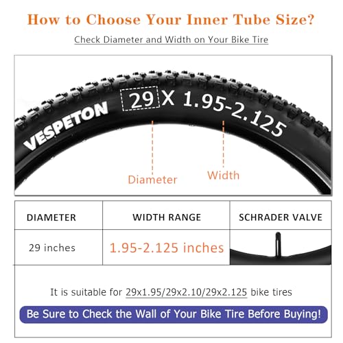 29x1.95/29x2.10/29x2.125 inch Bike Tube with AV48mm Schrader Valve Mountain Bike Inner Tubes Premium Butyl Rubber Bicycle Tube 2 Pack 29 inch?E-Bike Tube