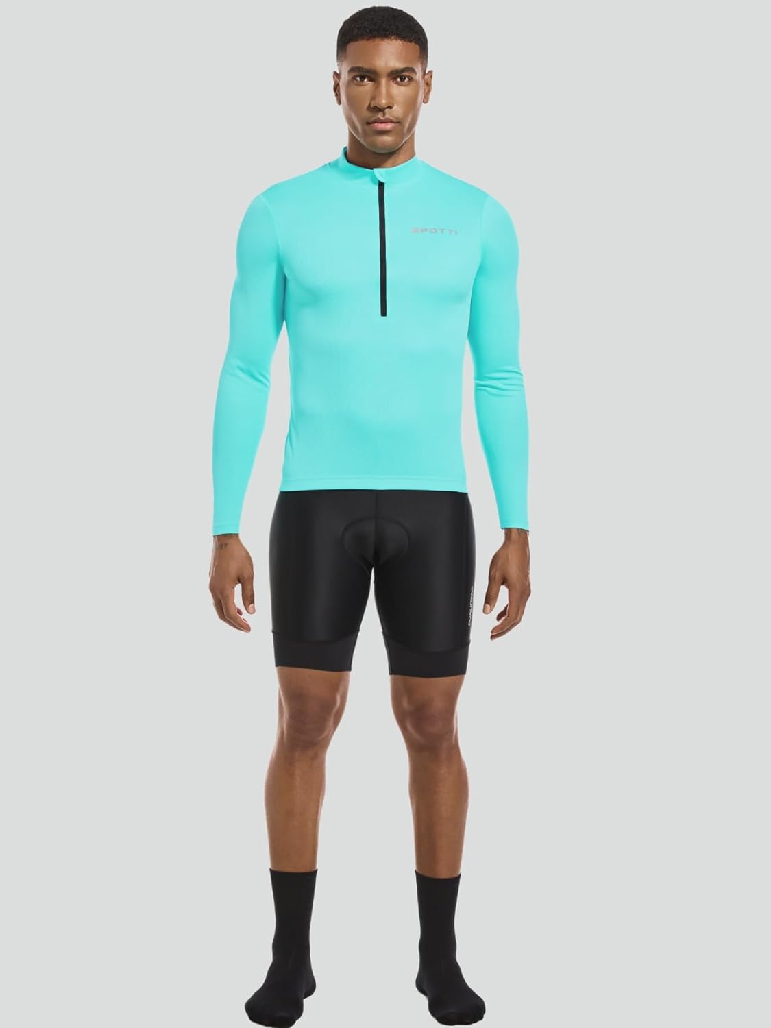 Spotti Men's Cycling Bike Jersey Long Sleeve with 3 Rear Pockets - Moisture Wicking, Breathable, Quick Dry Biking Shirt