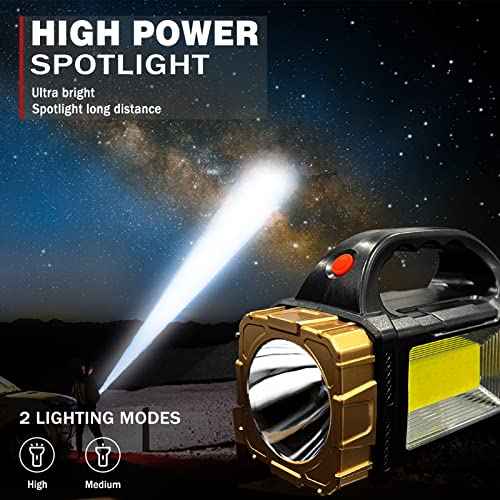 1-Pack Solar Flashlight High Lumens Rechargeable Outdoor Waterproof Spotlight LED Work Light Searchlight Lantern for Camping Emergencies