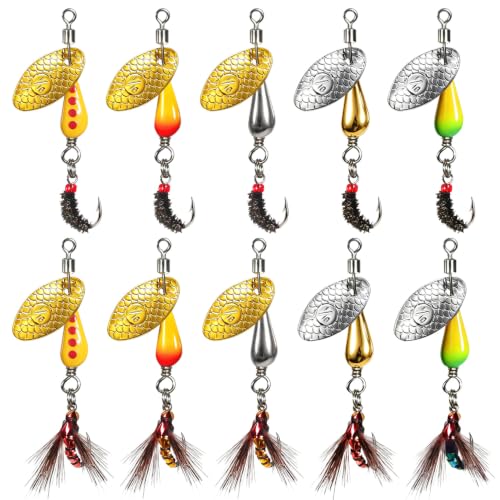 10Pcs Trout Spinner Flies Fishing Lures Set with Single Hooks