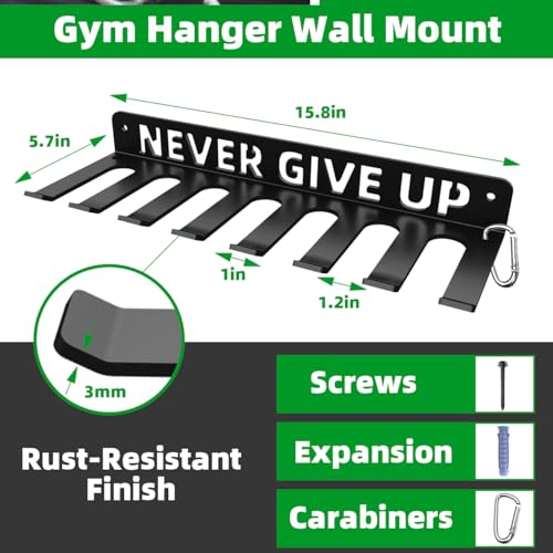 Home Gym Storage Rack with 8 Hooks for Barbells Resistance Bands Jump Ropes - Wall Mount Organizer - Variation of Never
