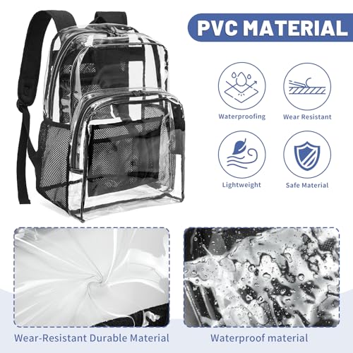 Clear Heavy Duty PVC Transparent Backpack Large Capacity for Travel & Security - Black