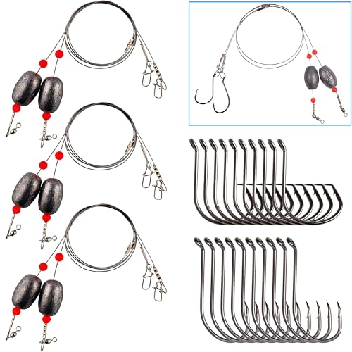 AGOOL Saltwater Grouper Rig with 1.5oz Egg Sinkers & 20 Hooks - Carolina Surf Fishing Setup