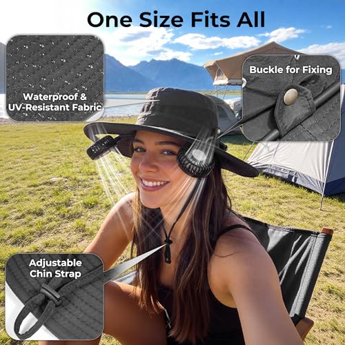AMACOOL Bucket Hat Fan Pro Black - Sun Protection & Cooling for Outdoors
