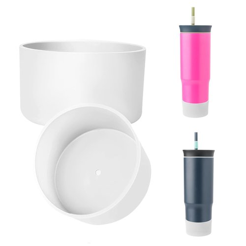 UWSTE 2Pcs Silicone Boot Compatible with Owala 24oz Tumbler, Anti-Slip Sleeve Boot Cover Bottom Protector Accessories for Owala 24 oz Insulated Travel Tumbler, rotects Against Damage (White)
