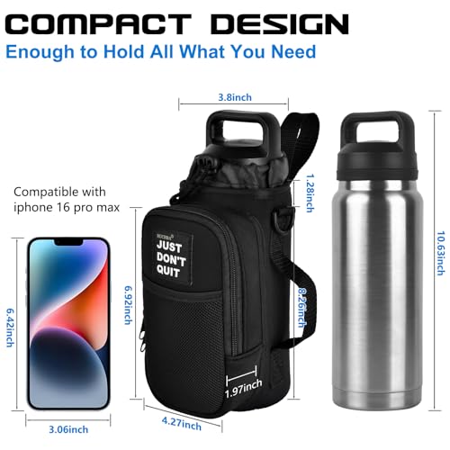 Magnetic Water Bottle Holder Bag with Phone Pocket for 24 32 40 oz, 5 Strong Magnets Neoprene Water Bottle Carrier Adjustable Crossbody Strap Gym Ourdoor