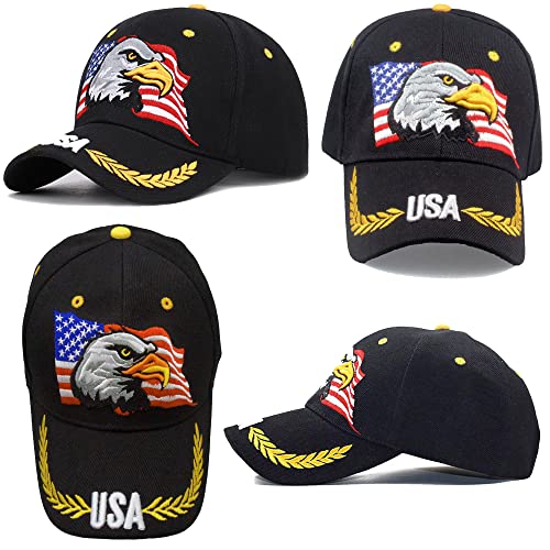 American Flag Eagles Baseball Cap - Embroidered Dad Hat for Men & Women - One Size / Black