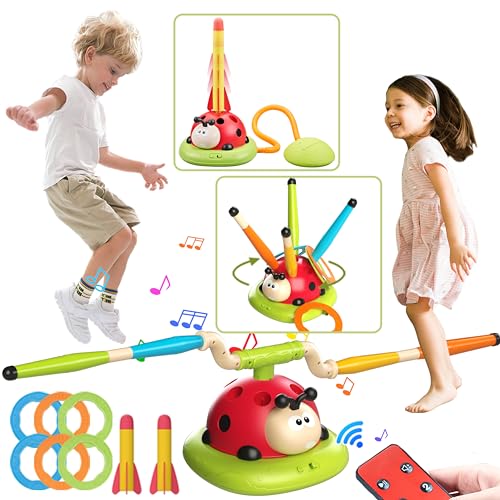 3-in-1 Kids Outdoor Toy Set with Rocket Launcher, Ring Toss & Jumping Game