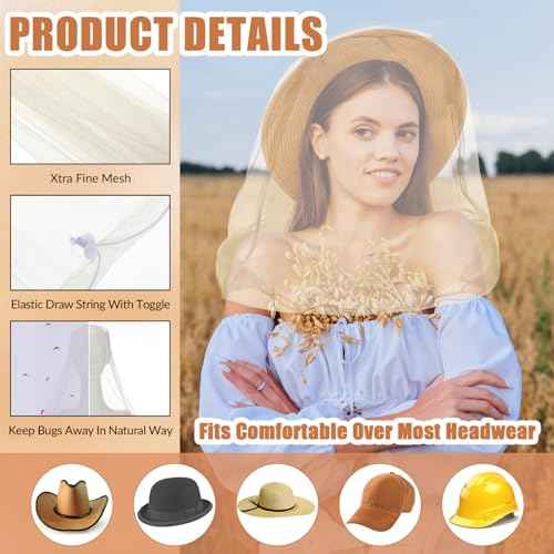 HESTYA 4 Pack Mosquito Net Face Mesh Protecting Net for Outdoor Hiking Camping Climbing Mosquito Fly Insects Preventing(Beige)