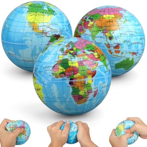 Mini Earth Stress Balls 3 Pack - Foam Globe Sensory Toys for Kids & Adults