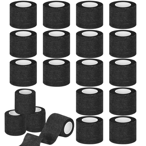 Self Adhesive Elastic Bandage Wrap 2 Inch - Black, 20 Rolls for Sports & Pet Vet Use