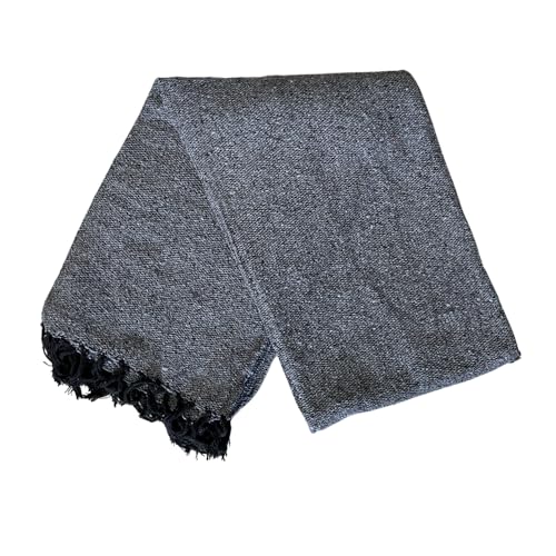 Charcoal Mexican Yoga Blanket - Large Handwoven Cotton Blend Throw for Yoga, Beach, Camping, Home