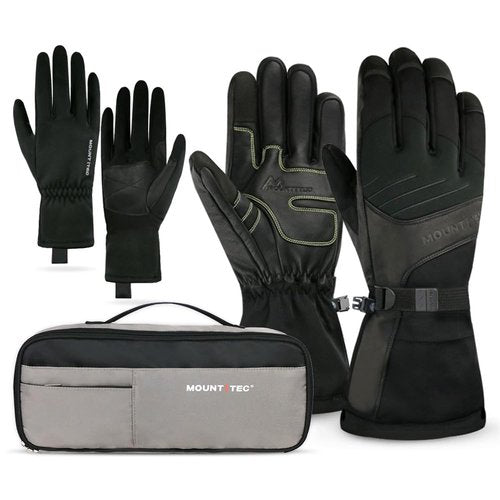 MOUNT TEC 3 in 1 Gloves,Breathable,Touchscreen,Windproof,Waterproof for Climbing,Skiing,Camping,ice Fishing,Multi-Purpose Gloves Outdoor Sports(Bk/Gr,XS)