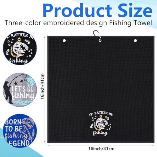 3 Pcs Fishing Towels with Clip Soft Embroidered Fishing Towel Effective Cleaning of Fishing Gears Dirty Hands Boat Towels 16 x 16¡± Absorbent Fishing Hand Towel for Men Women Camping Hiking Fly Fishing