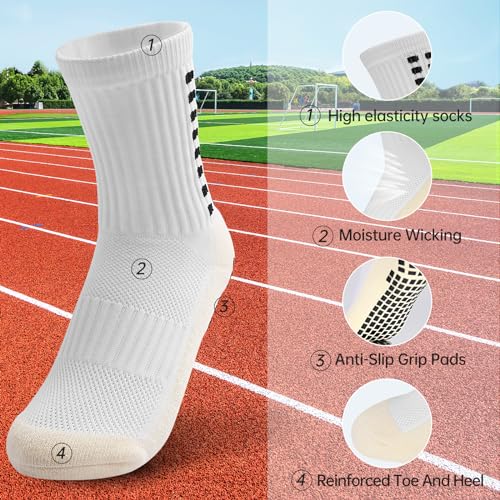 Youth Soccer Grip Socks 4 Pairs - Better Traction, One Size, White - Youth Sports Socks