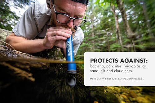 LifeStraw Personal Water Filter 2 Pack for Hiking Travel Emergency Blue