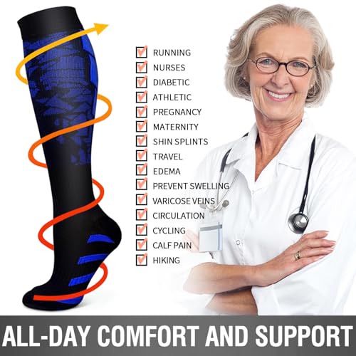 6 Pack Copper Compression Socks for Women and Men Circulation-Best Support for Medical, Running,Nursing,Athletic