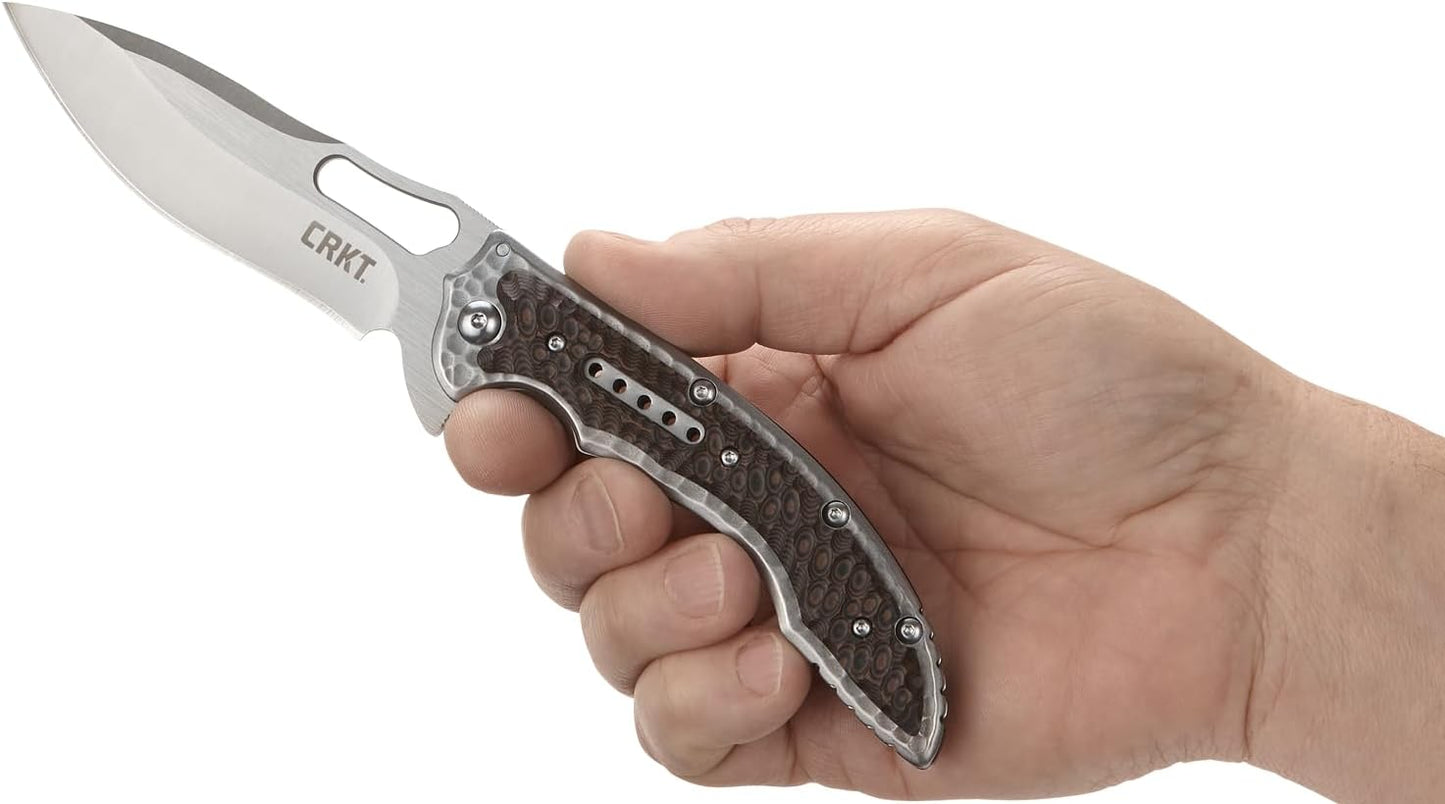 CRKT Fossil Folding Pocket Knife: Compact Stainless Steel Plain Edge EDC Folder with Frame Lock, Everyday Carry Knife, Satin Blade Finish 5460, Brown