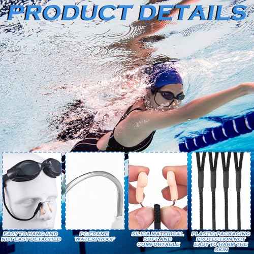 Hiboom 10 Pieces Silicone Swimming Nose Plugs with Strap Swimming Nose Clips Training Swimmer Protector with Steel for Adults Using