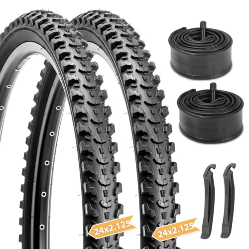 24x2.125 Inch Mountain Bike Tires Set - Folding Replacement with Inner Tubes & Levers