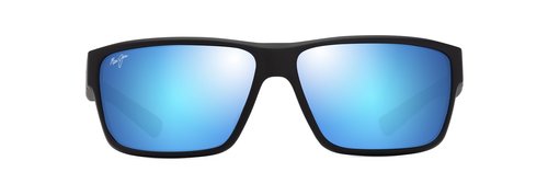 Maui Jim Men's Uila AF Rectangle Sunglasses, Matte Black/Blue Hawaii Polarized, Extra Large