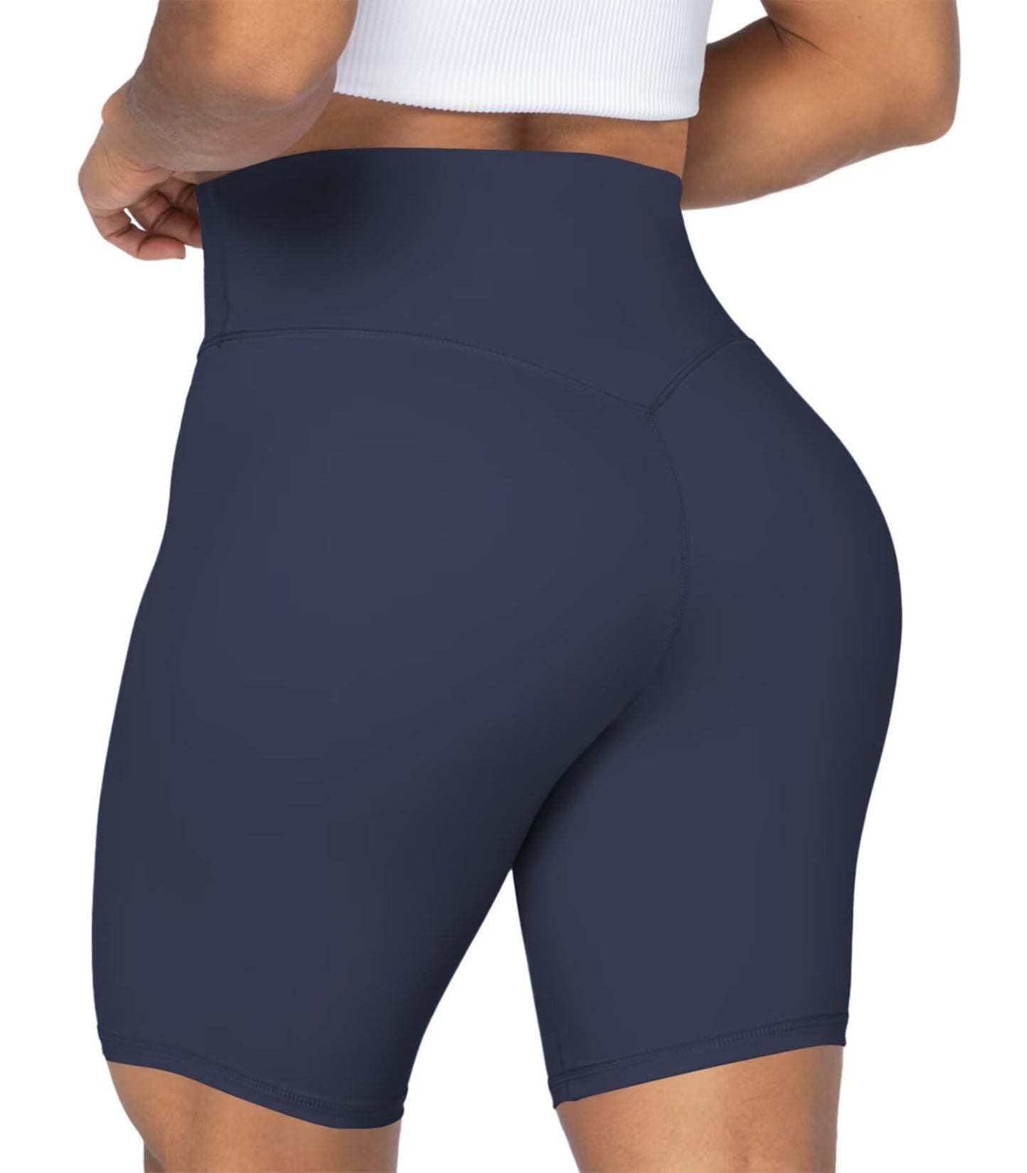 Sunzel No Front Seam High Waist Biker Shorts for Women, Squat Proof Yoga Workout Gym Bike Shorts 8" Inseam Ash Blue Medium