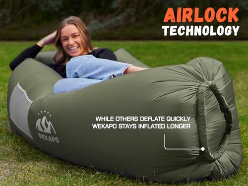 Inflatable Couch Air Lounger Chair - Olive Green Portable Camping & Beach Sofa