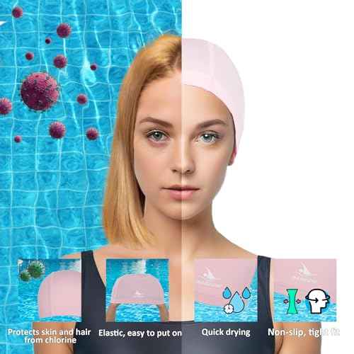 Fabric Swim Cap - One Size Pink Swim Cap, Cloth Swimcap for Long and Short Hair for Men, Women, Boy, Girl, Lightweight and Comfortable, Perfect for Pool, Beach, Lap Swimming