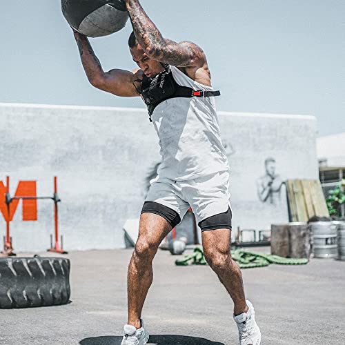 JWJ Men's 2-in-1 Running Shorts - Quick Dry Gym Athletic Workout Clothes with Side Pockets - Large / 3 Pack Black Grey Navy