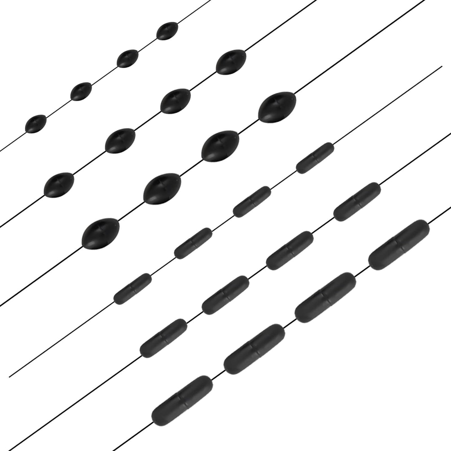 Lavie&Camus 1080PCS Fishing Bobber Stoppers, Oval and Column Floats Sinker Stops, Black Rubber 6 in 1 Bobber Stops, L M S Size Float Stop