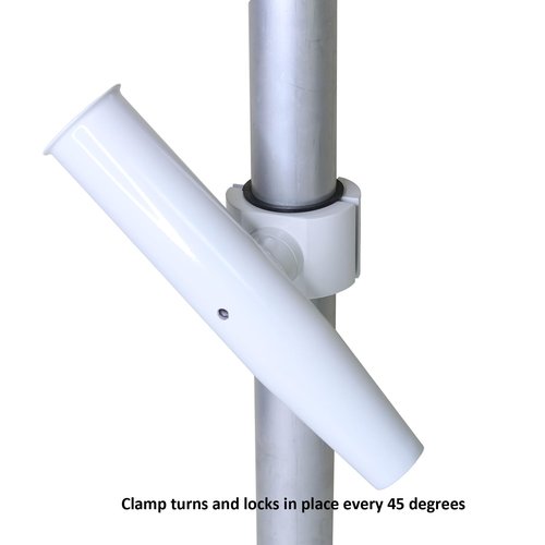 Raider T-Top Rod Holder Aluminum Single clamp on fit 1.5",1.875",2" inch Horizontal or Vertical Fishing Boat Tower/Leaning Post/Rail (1, White)